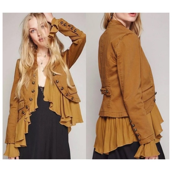 Free People Romantic Ruffle Jacket Gold 
